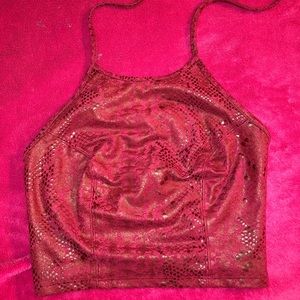 Red Snakeprint Halterneck Crop Top